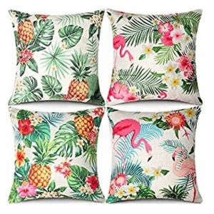 Tropical Pattern Flamingo Decorative Throw Pillow Covers, Set of 4 18 x 18 Inch